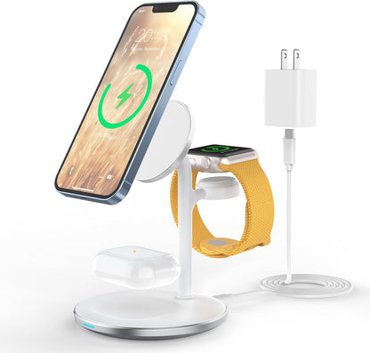 3 in 1 Wireless Charging Station for Multiple Devices, 15W Fast Wireless Mag-Safe Charger Stand for Iphone 14 13 12 Pro Max/Plus/Pro/Mini, Mag Charger for Iwatch Ultra/8/7/Se/6/5/4/3/2, Airpods