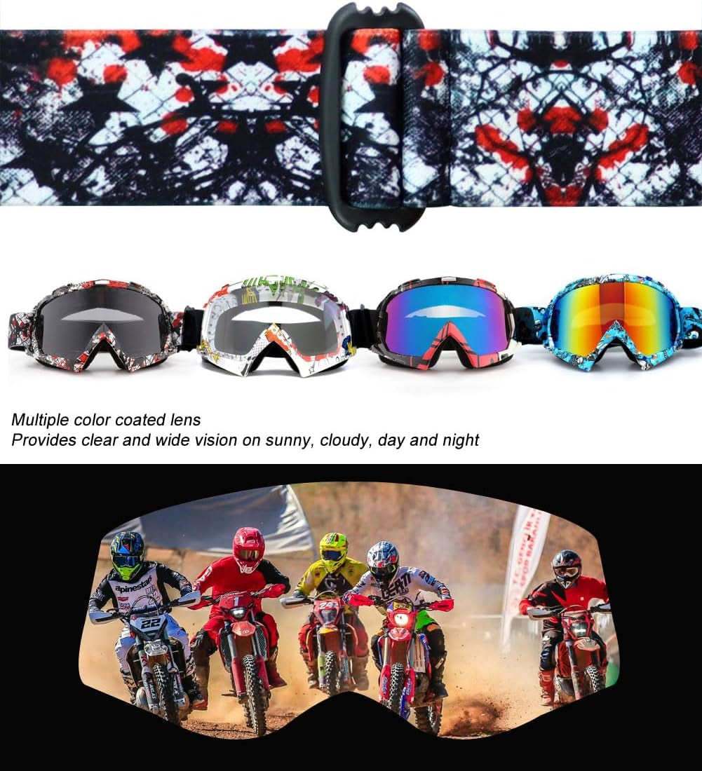 Motorcycle Goggles, ATV Dirt Bike off Road MX UV400 Motocross Goggle with Soft Thick Foam Anti-Scratch Dustproof