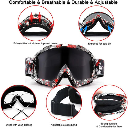 Motorcycle Goggles, ATV Dirt Bike off Road MX UV400 Motocross Goggle with Soft Thick Foam Anti-Scratch Dustproof